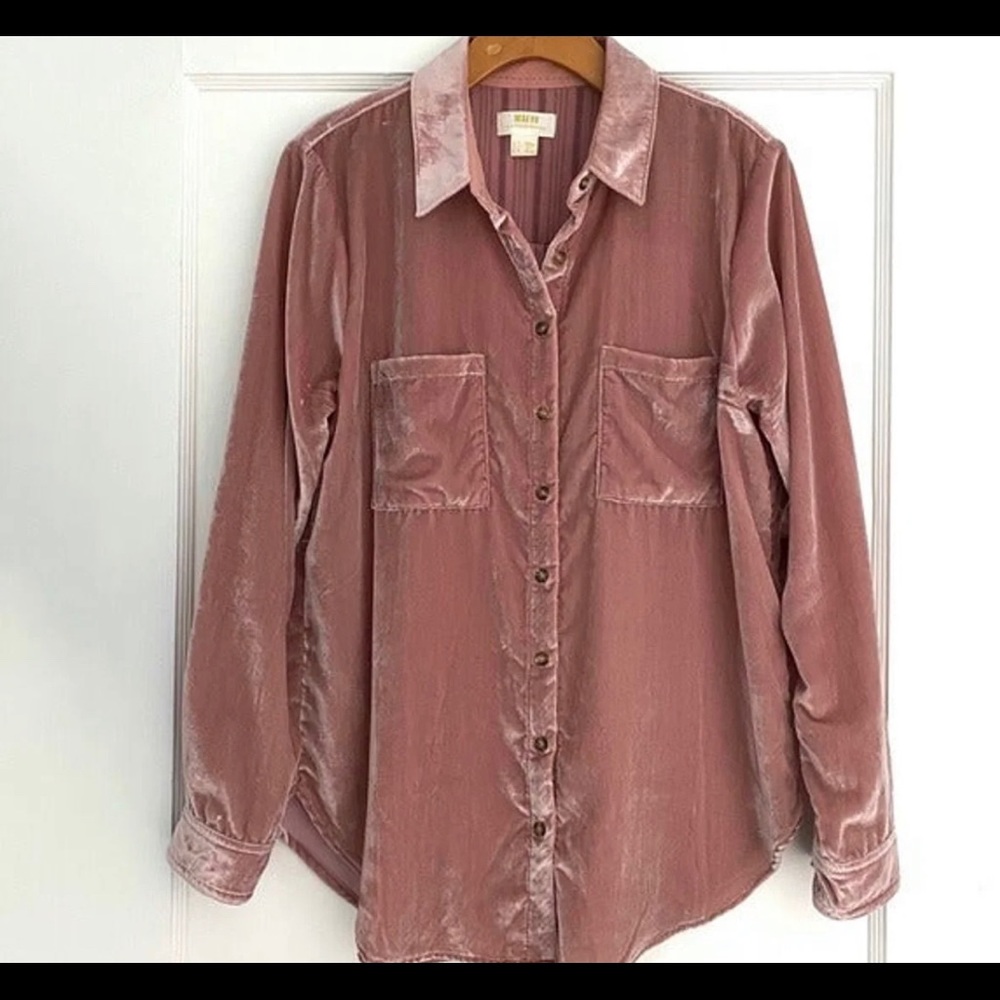 Anthropologie Maeve Karina Velvet Button Up Rose Pink